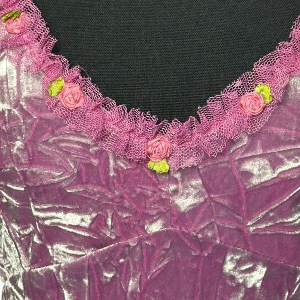 Vintage 90s Y2k Betsey Johnson New York Crushed Velvet Pink Sheath Dress Sz M - Picture 8 of 10